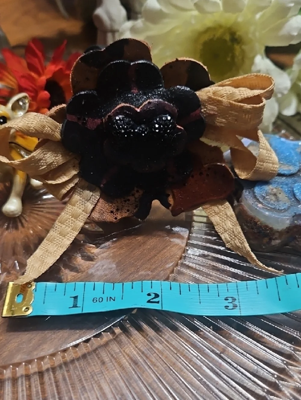 Hand Crafted Genuine Leather Floral Dog Bow Charm NEW Gifted